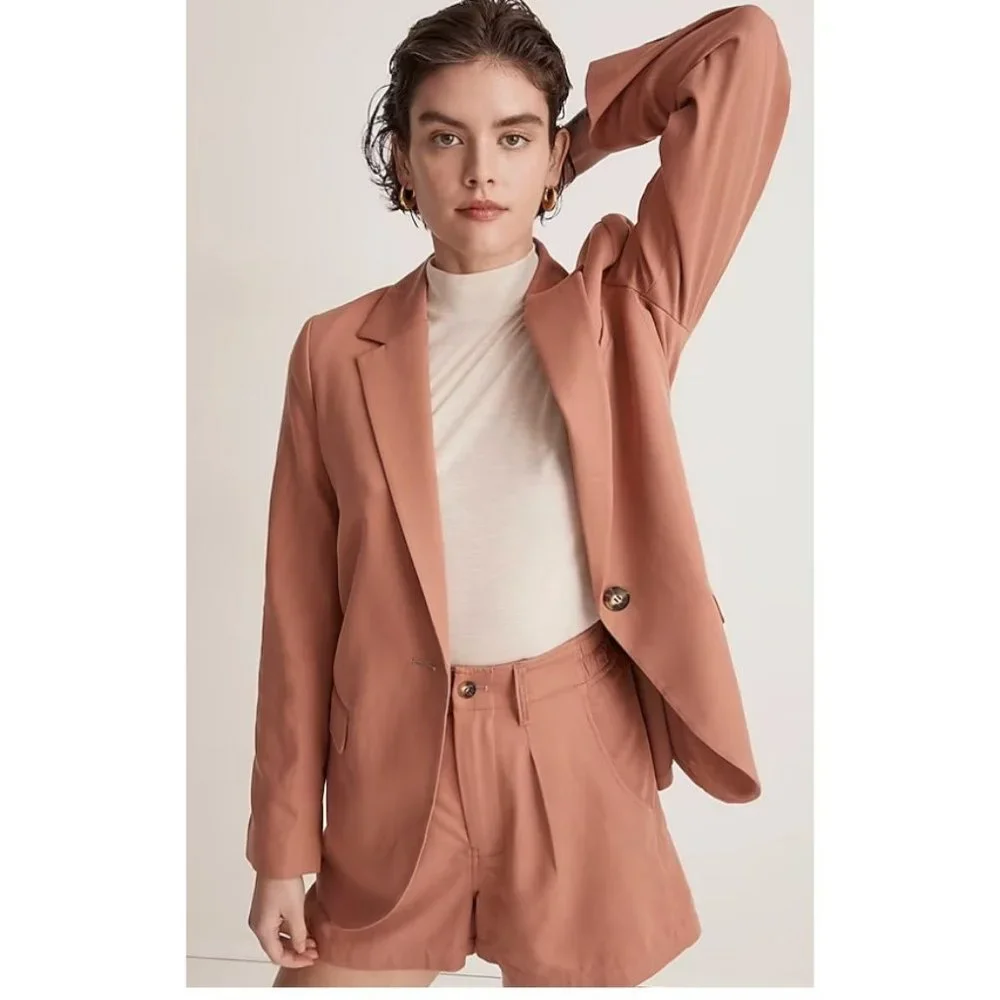 Madewell $178 The Larsen Blazer in Drapeweave Dried Rose Size XXS NJ732 - Picture 2 of 7